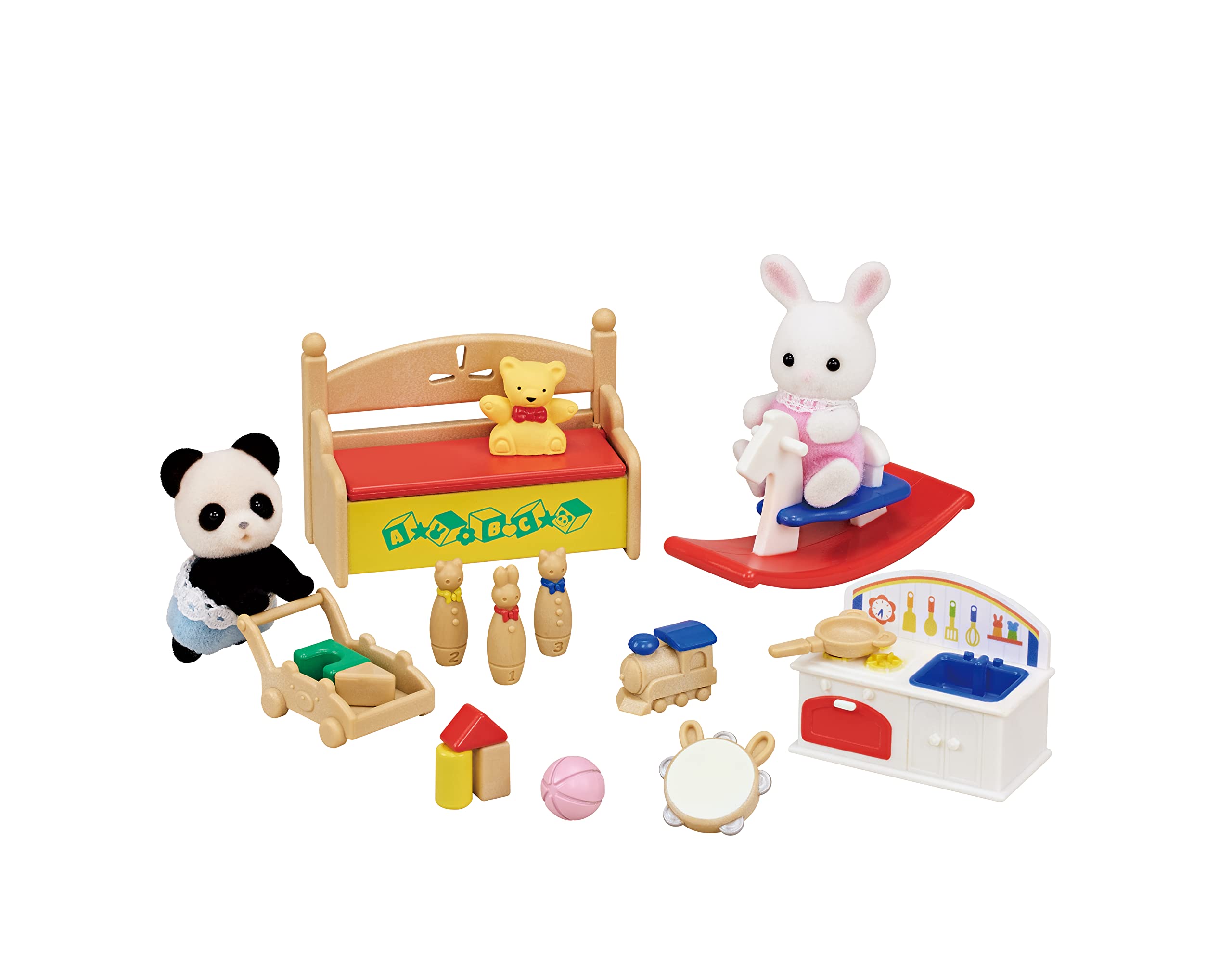 sylvanian-families-baby-party-5709-toy-box-panda-schneehasen image 1
