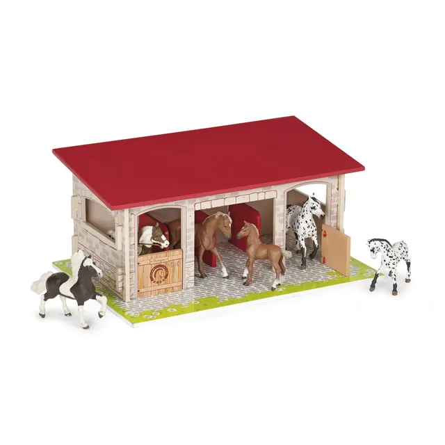 papo-horses-pferdebox-stall-holz-3-boxen-zubeh-r image 1