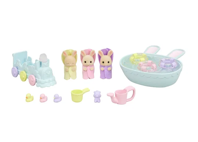 sylvanian-baby-milchhasen-drillinge-5707-badeset-mit-wanne image 1