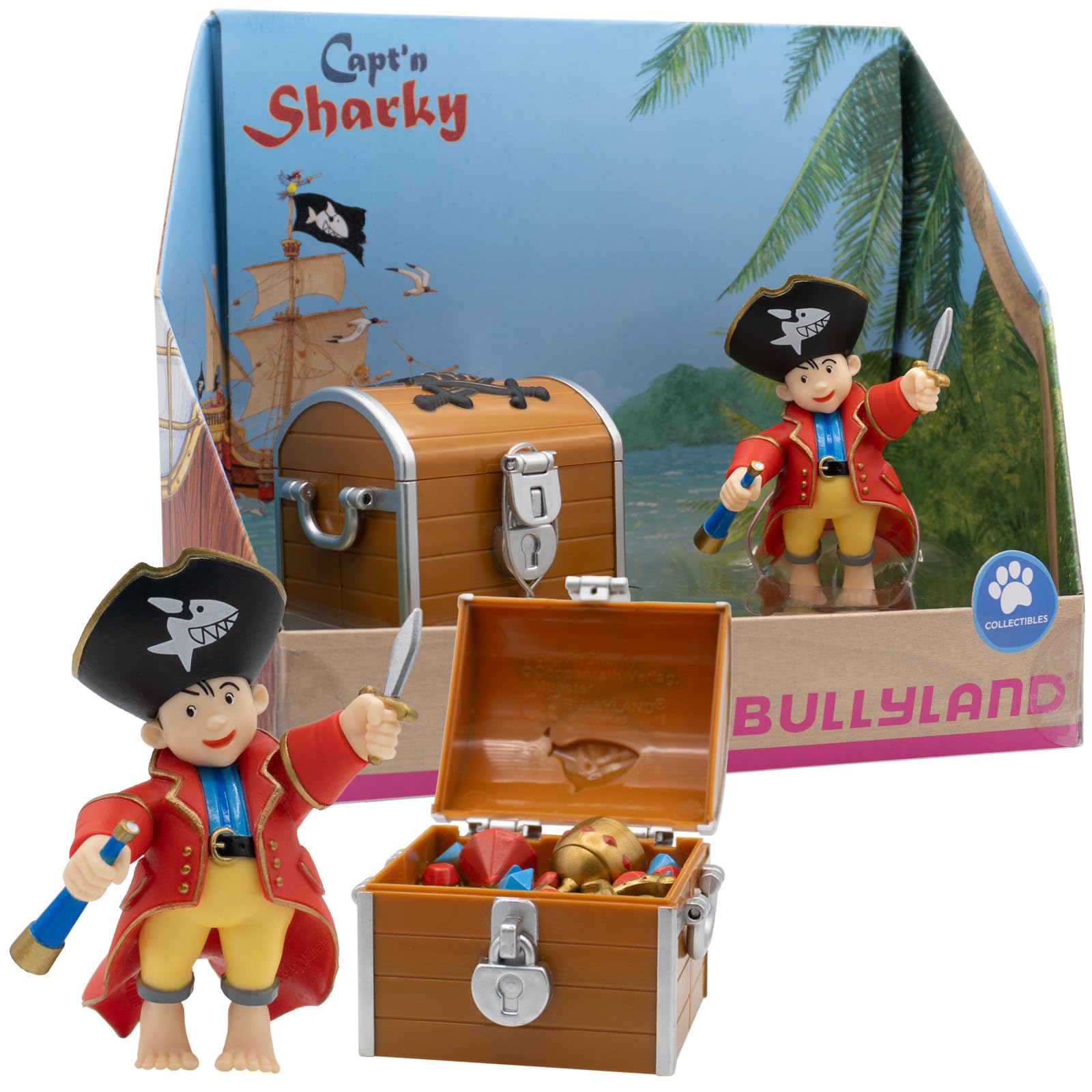 bullyland-capt-n-sharky-pirat-18900-spielfigur-mit-truhe image 1