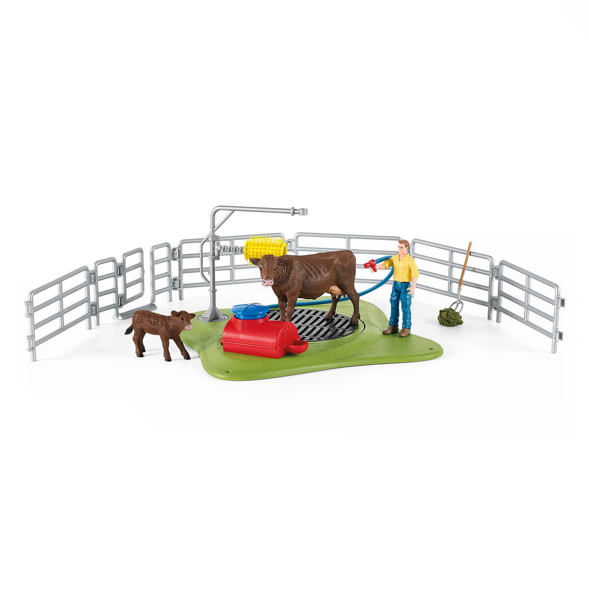 schleich-farm-world-kuh-waschstation-spielset-mit-kalb-und-bauer image 1